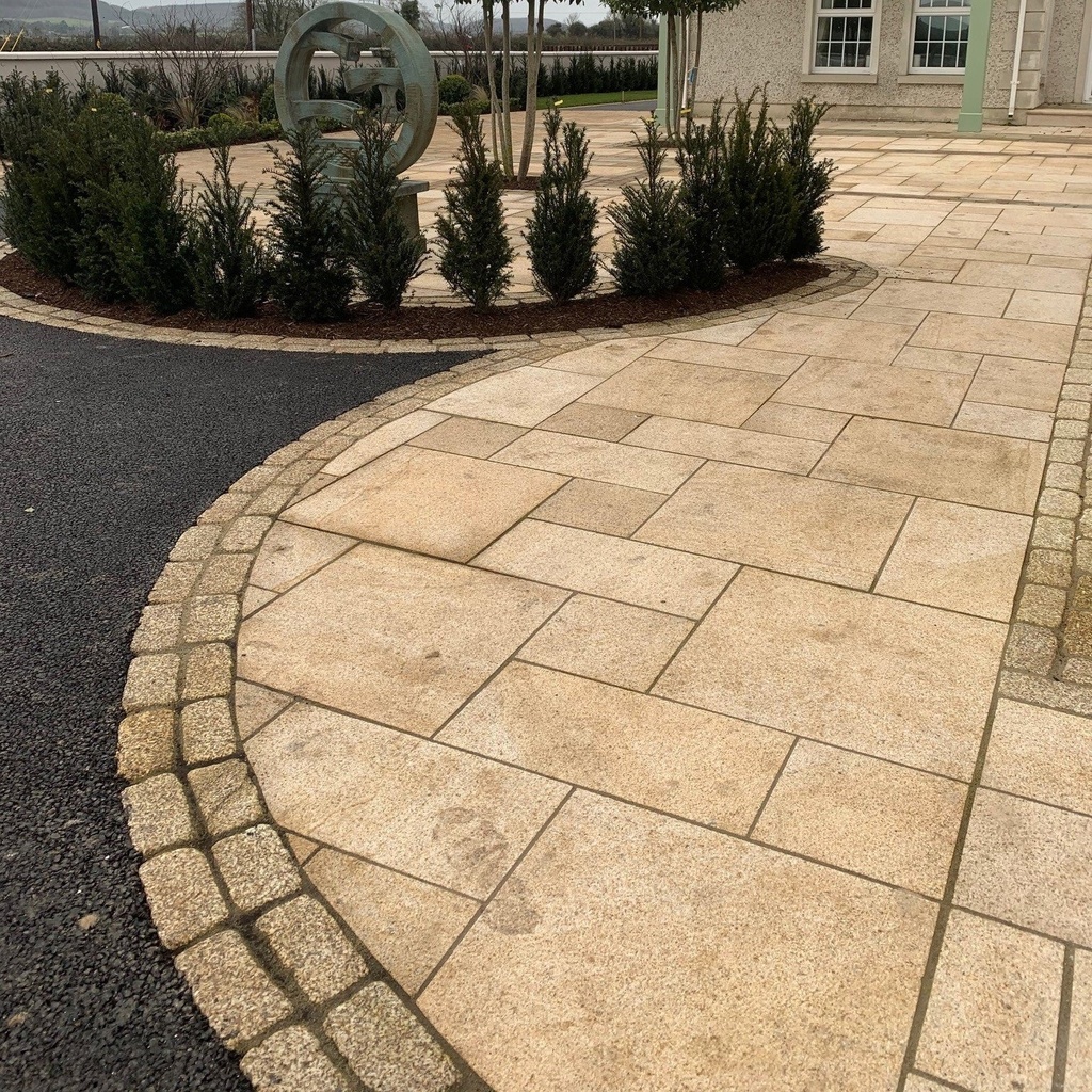 Granite Cobbles Yellow Cropped Bush Hammered Lightly Tumbled 