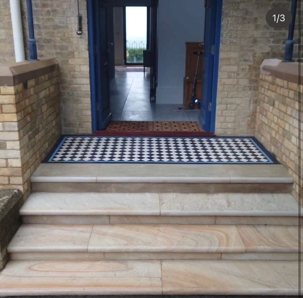 Sandstone Step Raj Bullnosed Sawn & Sandblasted