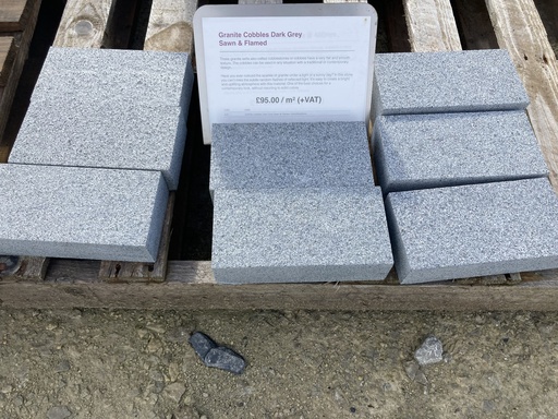 Granite Cobbles Dark Grey Sawn & Flamed